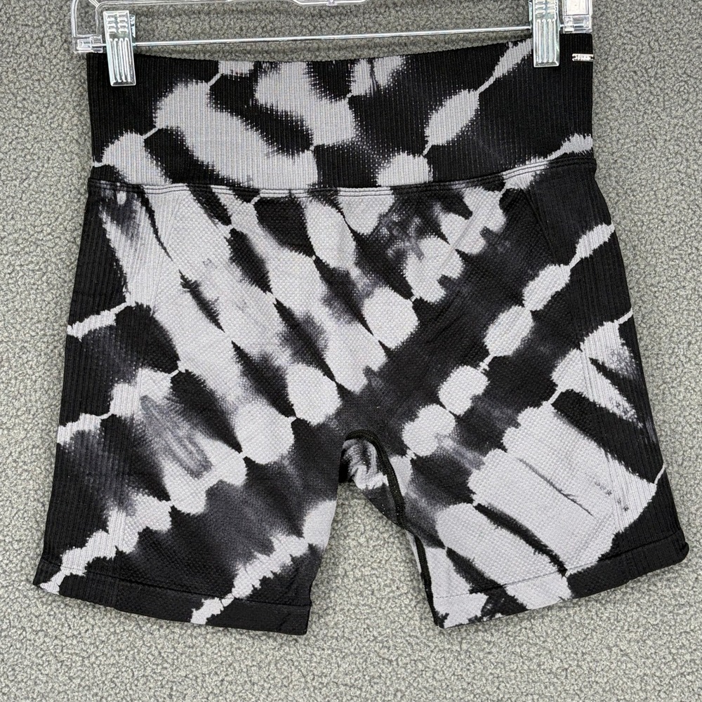 PINK Victoria's Secret Active Tie Dye Biker Shorts Black Grey Medium High Waist